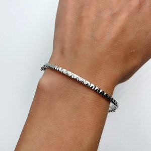 Hammered Polished 925 Sterling Silver Bangle Bracelet. Modern Minimalist 925 Silver Jewelry. Handcrafted Bracelet. Bracelet Gift for Women.