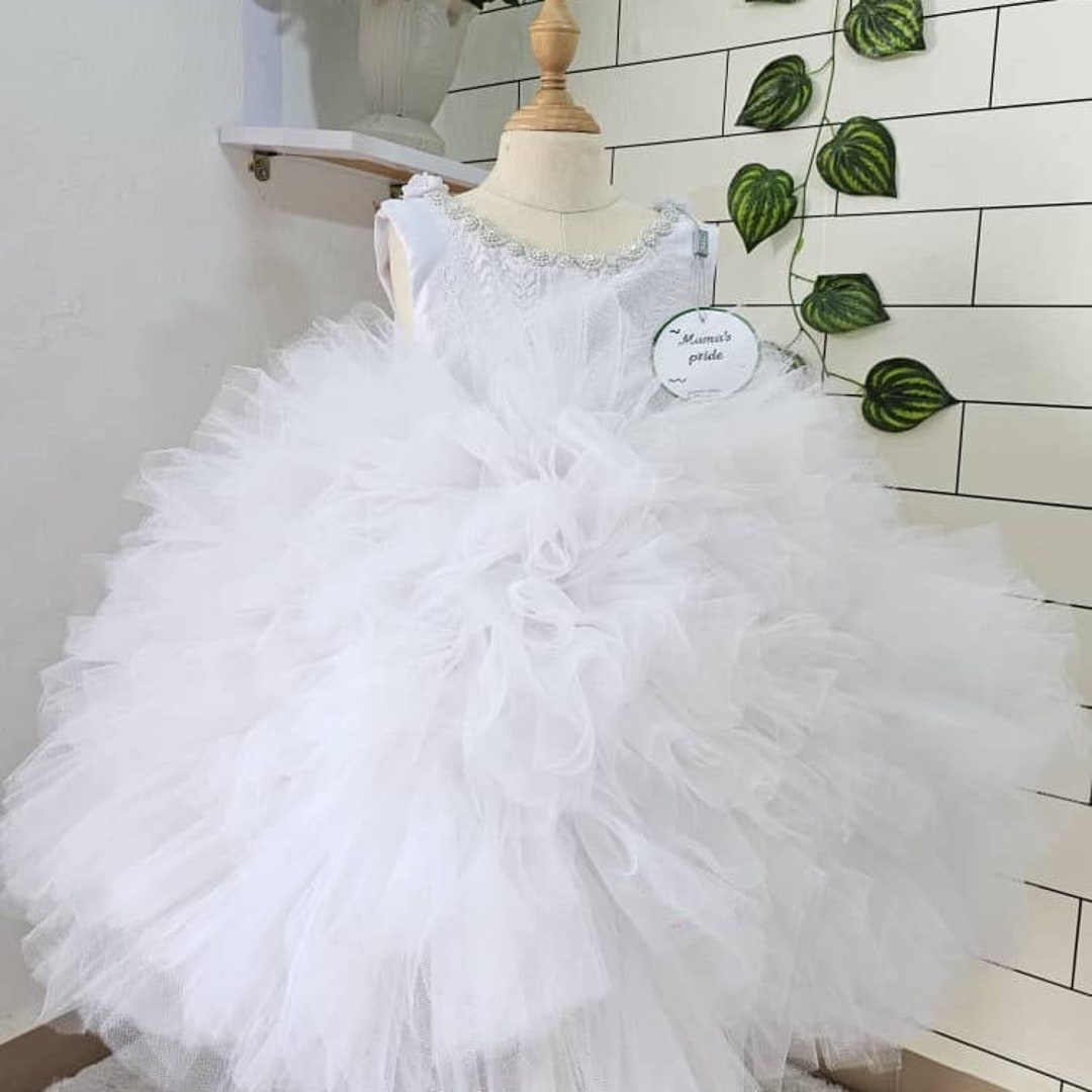 Kids Luxury Ball Dress, Princess Dress, White Birthday Dress, Baptism
