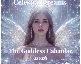 Kalender van de hemelgodin 2026 | Vrouwelijke affirmatie muurkunst | Spiritueel hulpmiddel | Kerstcadeau | Kristaldecor
