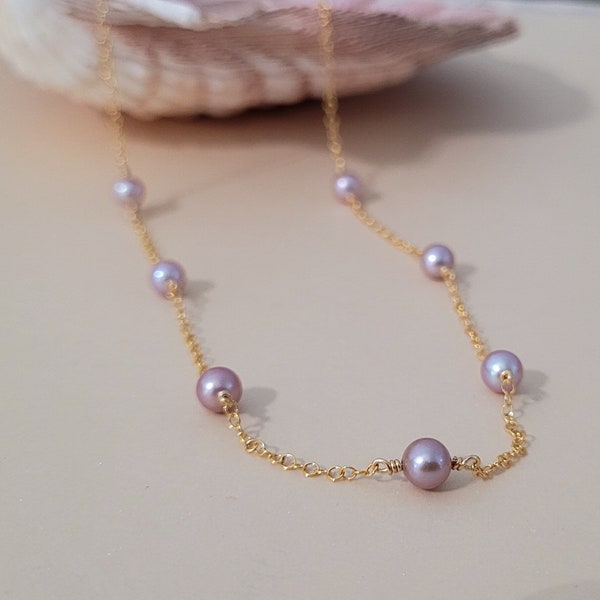 Purple Pearl Necklace, 14K Gold Filled Necklace, Natural Pearl Necklace, Gift for her, Minimalist Necklace, Bridesmaid Necklace