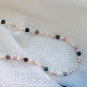 Beaded Pearl Necklace, Natural Pearl Necklace, Freshwater Pearl Necklace, Bridal Jewelry, Gift for her, Minimalist Necklace, Spring Jewelry