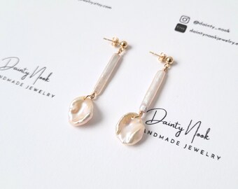 14k Gold Filled Pearl Dangle Earrings: Long Freshwater Pearl Bridal Jewelry, Genuine Pearl Jewelry