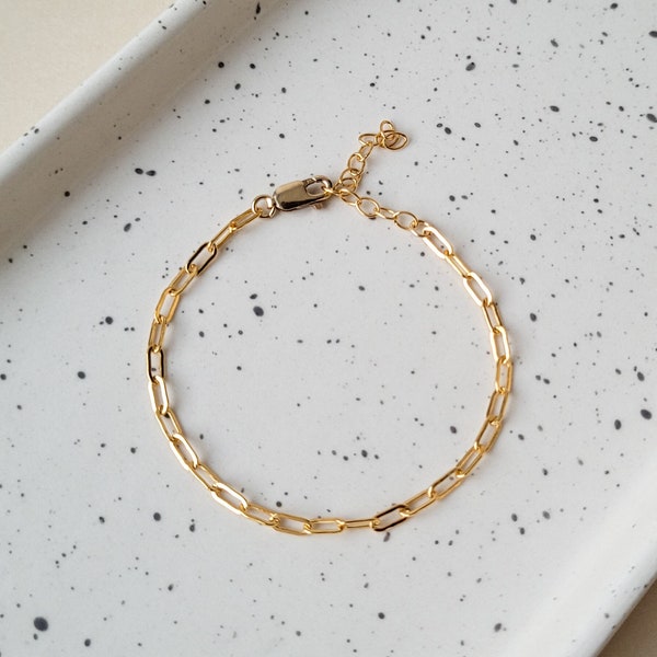 Paperclip Chain Bracelet, 14K Gold Filled Layering Bracelet, Dainty Paperclip Bracelet, Small Link Paperclip Chain Bracelet, Gifts for Her