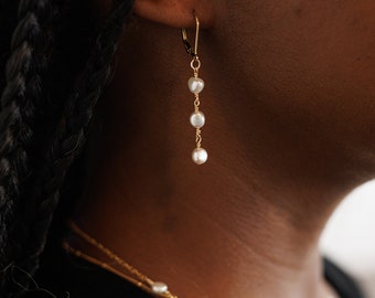 14k Gold Filled Pearl Drop Earrings: Bridal Wedding Jewelry