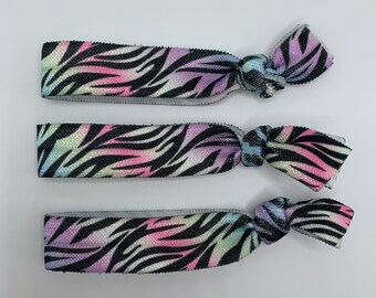 Rainbow Zebra Print Elastic Hair Ties Set Of 3