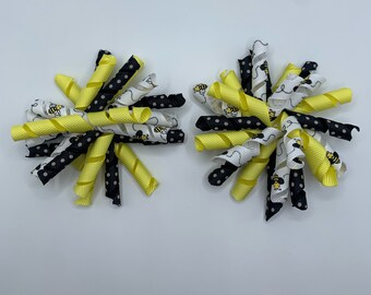 Medium Corkscrew Yellow Bumblebee Hair Clips Set Of Two