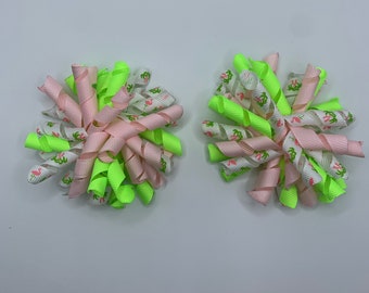 Large Corkscrew Pink Flamingo Lime Green Hair Clips Set Of Two