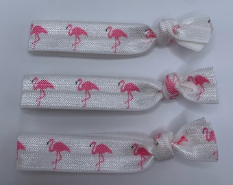 Pink Flamingo Elastic Hair Ties Set Of 3