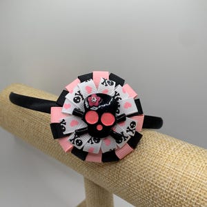Black Skull With Pink Hearts Headband