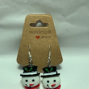 Snowman Dangle Earrings With Red Scarf