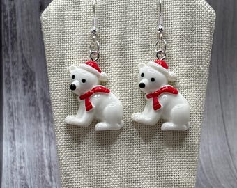 Christmas Polar Bear Dangle Earrings