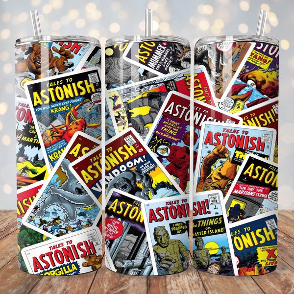 Comic Books Vintage Astonish Sci-Fi Sublimation 20oz Tumbler Design Digital Download PNG Tumbler Wrap