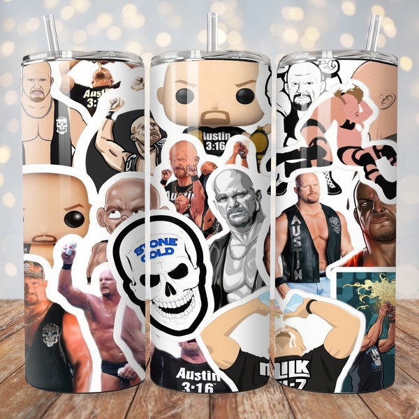 20oz Wrestling Stone Cold 90s Sublimation Tumbler Design Digital Download PNG Tumbler Wrap