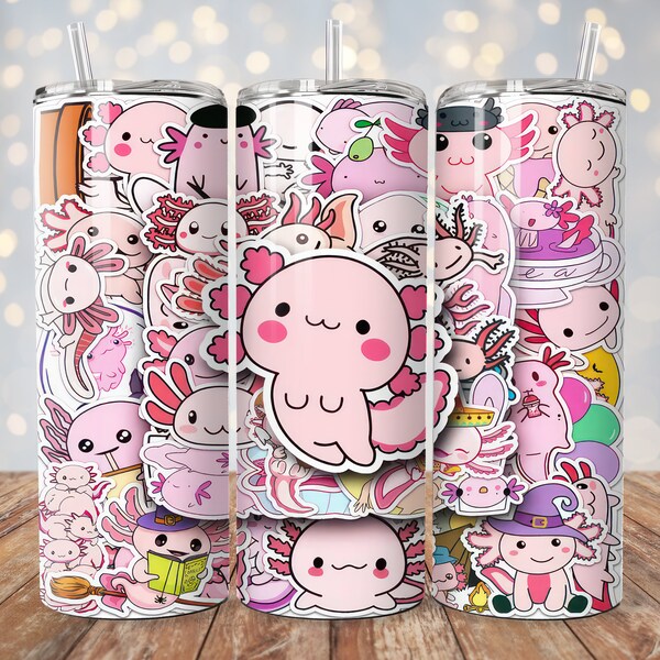 Axolotl Tumbler Cute Cartoon Pet Design Sublimation Digital Download 20 oz Skinny Template Sublimation Image PNG Wrap + Free Bonus Designs