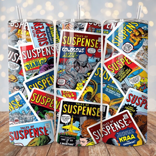 Comic Books Vintage Suspense Sublimation 20oz Tumbler Design Digital Download PNG Tumbler Wrap