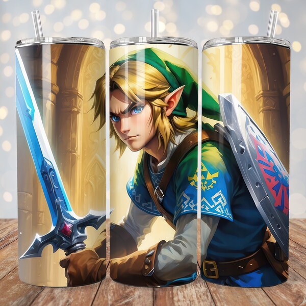 Link Legend OF Zelda Illustration 20 oz Straight Skinny Tumbler Sublimation Design File Digital Download PNG