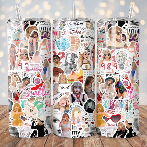 Taylor Swift Tumbler Design Sublimazione Download digitale 20 oz Modello Skinny Sublimazione Immagine PNG Wrap + Disegni Bonus gratuiti