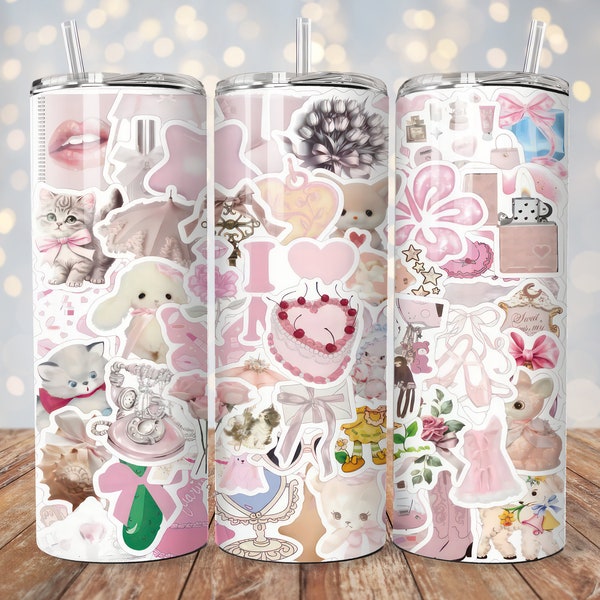 Soft Girl Croquette Tumbler Wrap Trendy Design Sublimation Digital Download 20 oz Skinny Template Sublimation Image PNG + Free Bonus Designs