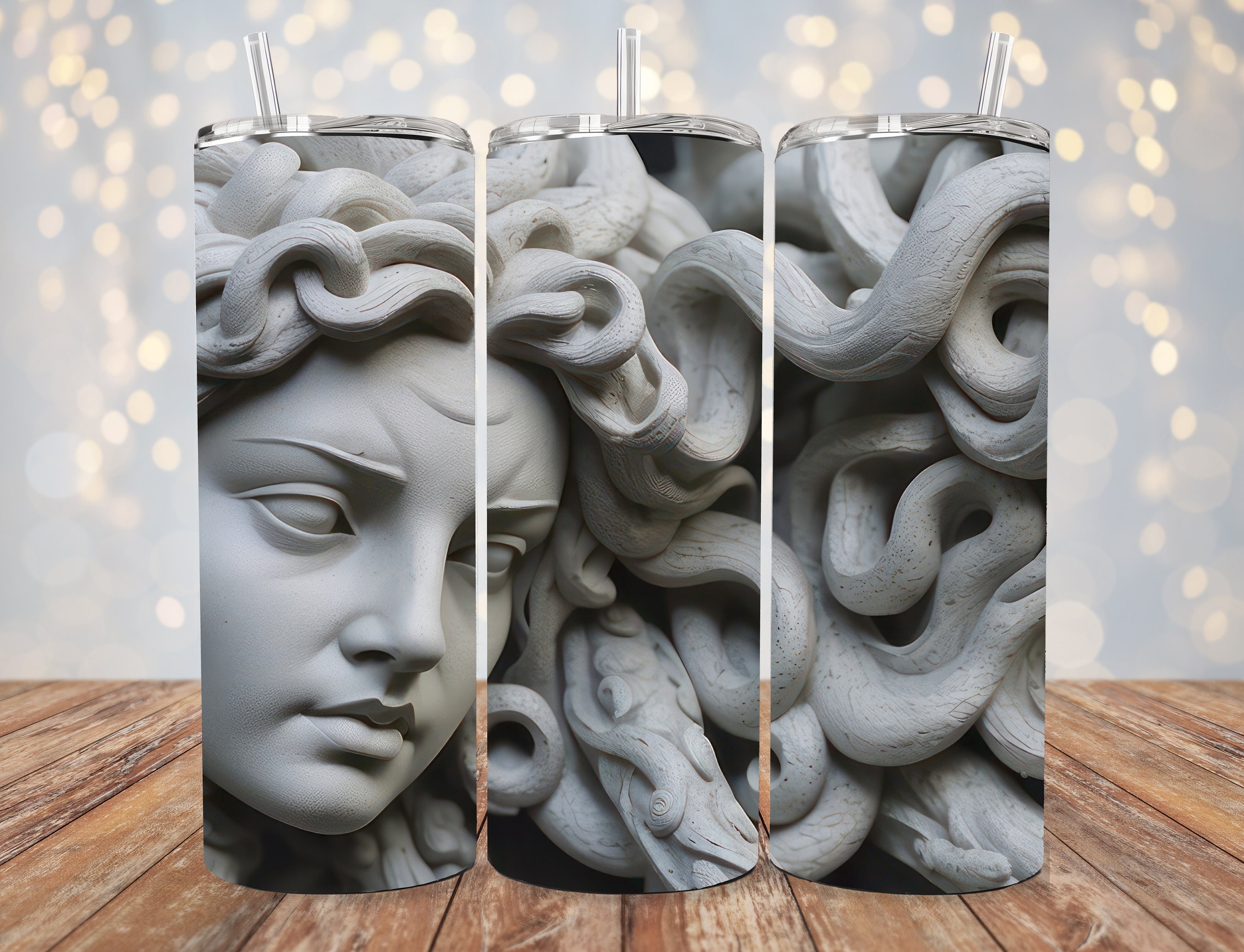 Stone Statue Carved Effect Medusa Head 20 Oz Straight Skinny Tumbler