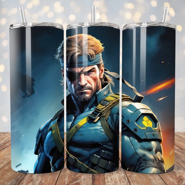 Solid Snake Metal Gear Illustration 20 oz Straight Skinny Tumbler Sublimation Design File Digital Download PNG