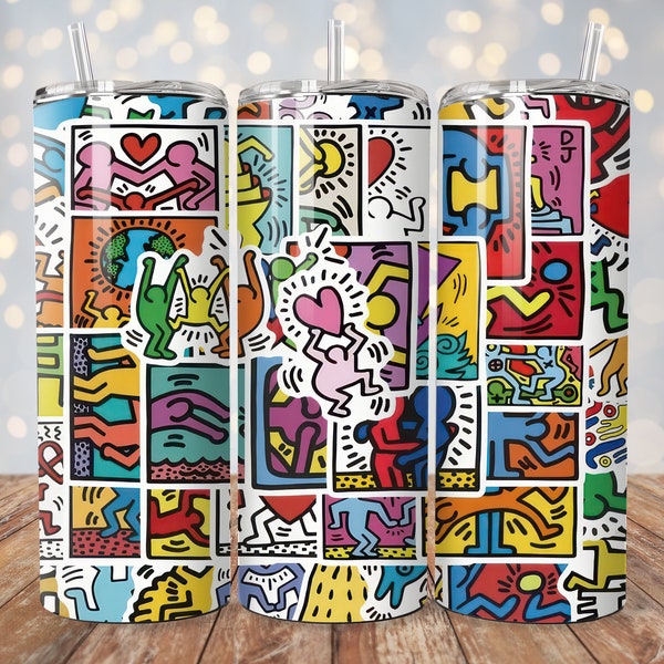 Keith Haring Pop Art Graffiti 20 oz Straight Skinny Tumbler Sublimation Design File Digital Download PNG + Free Bonus Designs