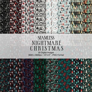 Nightmare Christmas Digital Paper Pack, 20 seamless printable textures, printable scrapbook paper tiles