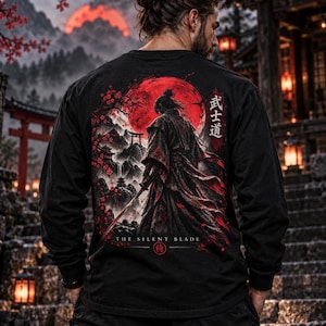 The Silent Blade Long Sleeve Shirt , Japanese Samurai Bushido Graphic Tee