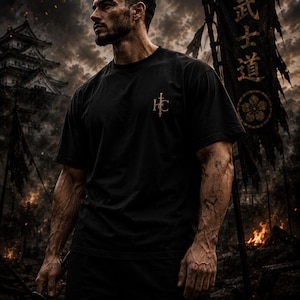 T-shirt met samoerai-krijger-afbeelding | Bushido Japanse kunst T-shirt van zwaar katoen afbeelding 2