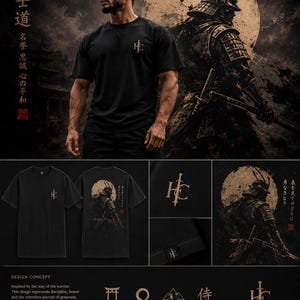 T-shirt met samoerai-krijger-afbeelding | Bushido Japanse kunst T-shirt van zwaar katoen afbeelding 3