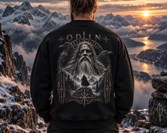 Sweat-shirt à col rond Odin Mythologie nordique | T-shirt graphique Corbeau viking