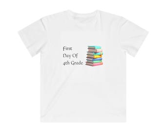 First Day of 4th Grade Kids Tee | Stack of Books, School Shirt
