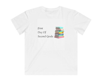 First Day of Second Grade Kids Tee | Stack of Books School Shirt