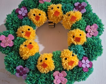 Easter chicks pom pom wreath