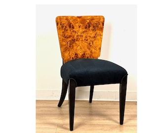 Elegant Art Deco Chair Halabala H-214 – Natural Burl Wood Veneer, Solid Wood, High Gloss Finish, Upholstered Dining Chair