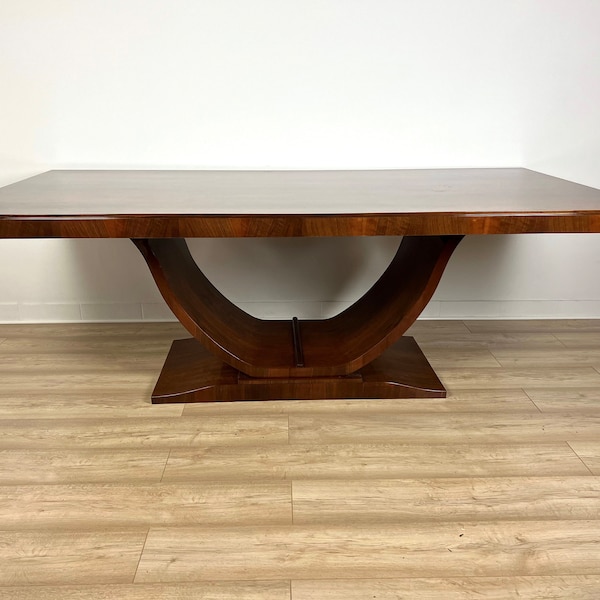 Table de salle à manger moderne de style Art déco - 220x110 cm - Table de salle à manger de luxe - Noyer, finition brillante.