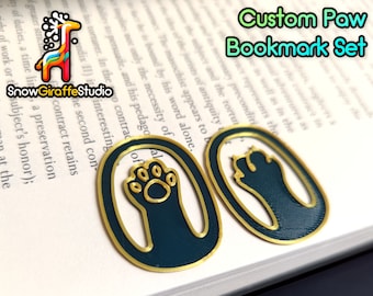 SnowGiraffe Design Purr-fect Palette: Custom Color Cute Paw & Forest Whimsy Bookmark Set - animal bookmark