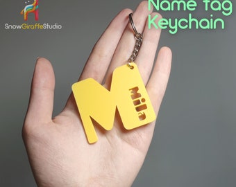 SnowGiraffe Design: Personalized BIG CAPITAL LETTER Name Tag Keychain | Customizable Accessory for Kids, Him & Her | Unique Gift Idea