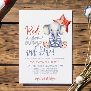 4th of July Baby Shower Invitation: Patriotic Elephant (Editable Template, 5x7, Digital Download)