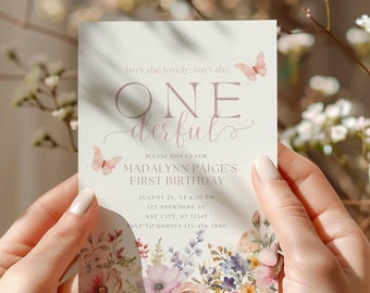 Wildflower First Birthday Invitation: Boho Floral, Editable Canva Template (Digital Download)