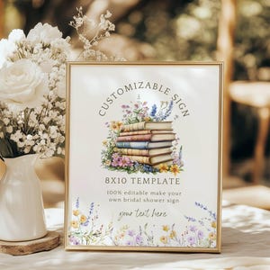 Wildflower Bridal Shower Sign: New Chapter Book Theme (Editable Canva Template, Instant Download 8x10)