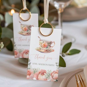 Thank You Tag for Tea Party Bridal Shower Favor, Editable Template, Printable Tags, Customizable, Pink Peony Bridal Shower, Jet template