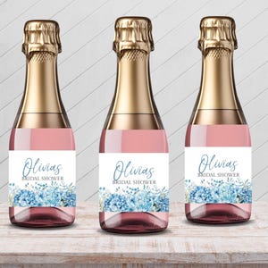 Something Blue Before I Do Bridal Shower Mini Champagne Label, Editable Floral Template, Digital Download, Blue Hydrangea Jet Template