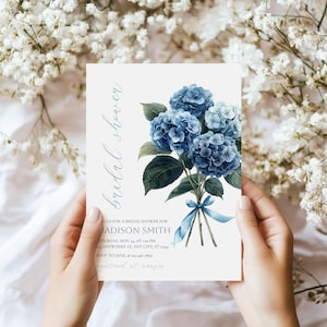 Blue Hydrangea Bridal Invitation, Editable Template, Digital Download, Floral Design for Bridal Shower,  Instant Download, Jet Template