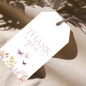 Etiquetas de agradecimiento de cumpleaños con flores silvestres: Plantilla editable de Canva (descarga instantánea)
