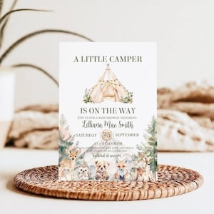 Faire-part de fête prénatale Little Camper On The Way, Modèle modifiable, Genre neutre, Thème camping, Imprimable, Modifier dans JetTemplate