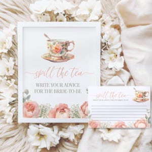 Spill the Tea Bridal Party Game, Fun Printable Activities for Bridal Showers, Tea Party Games, Pink Peony Bridal Shower, Jet template