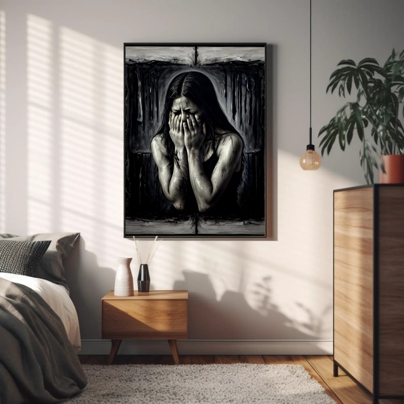 Digital Art Girl Crying in Despair 2 is an Oil Painting That