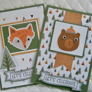 Jeu de 2 cartes pour animaux sauvages, anniversaire ou toute occasion, ours, renard, 15 x 20 cm