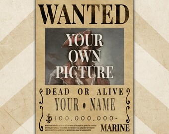 Personalized One Piece Wanted Poster Arrest Warrant Digital File Home Decor Gift for Anime Manga Fan For him her