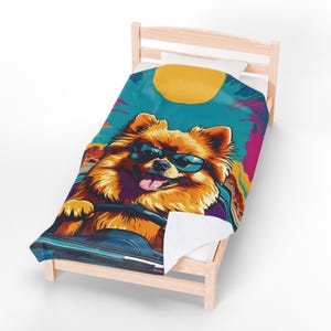 Colorful Dog Lover Blanket | Pomeranian Throw Blanket | Funny Pet Gift, Pop Art Velveteen Plush | Cozy Dog Decor, Unique Dog Mom Gift